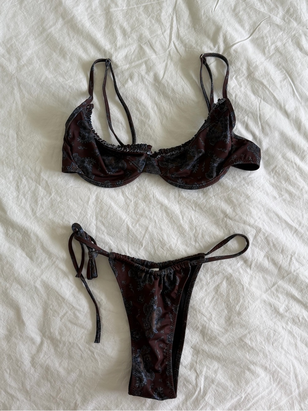 RARE Heavy Manners Black Floral Lace Trim Bikini Set